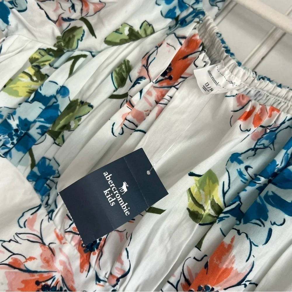 Abercrombie & Fitch Size 13/14 Floral Ruched Puff Sleeve Dress NEW!